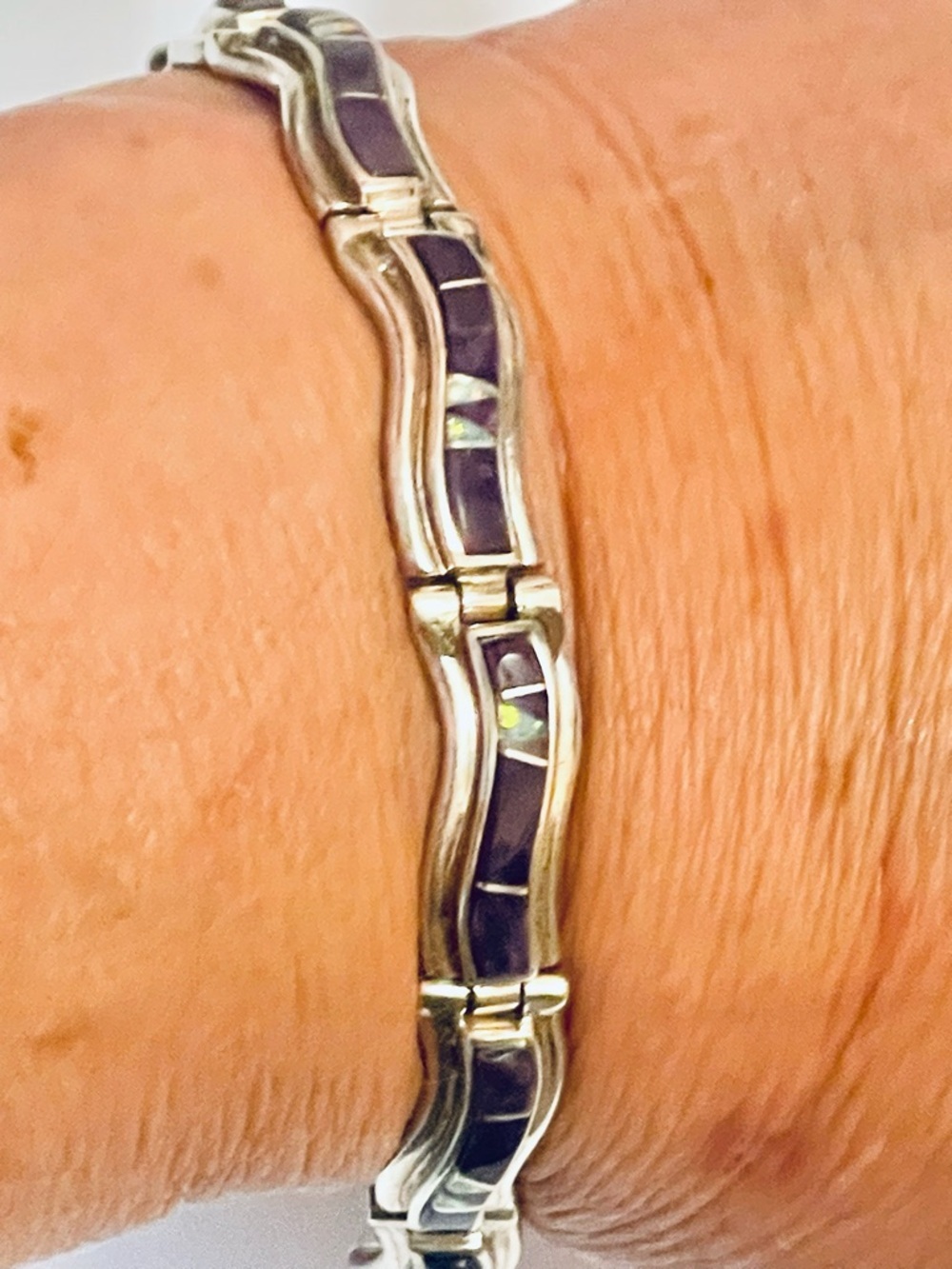 Navajo Sterling Silver TSF D Spencer Link
Bracelet Opal Purple Sugilite Sz 6.5